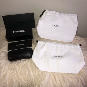 CHANEL Eyeglass Gift Box + Case w/ 2 CHANEL drawstring pouches